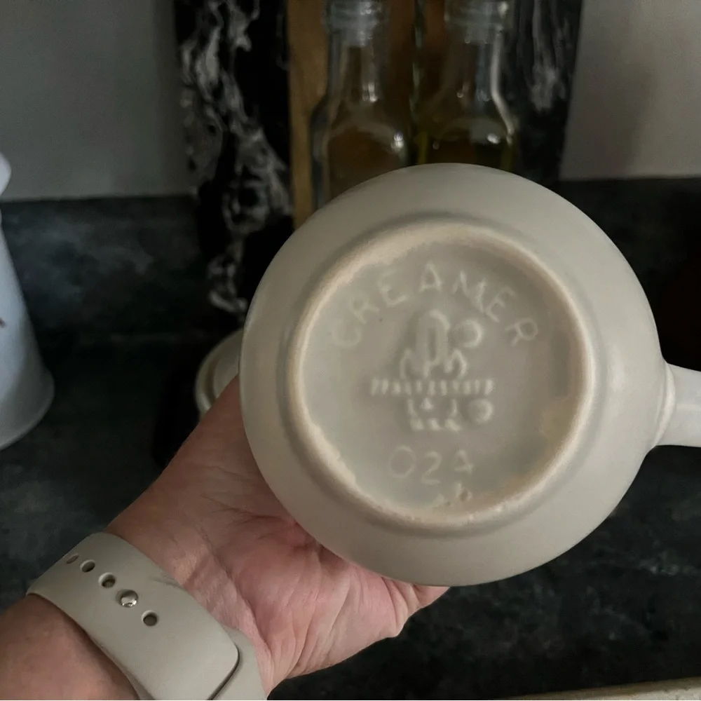 Vintage Pfaltzgraff Cream White Floral Ceramic Creamer and Sugar Set